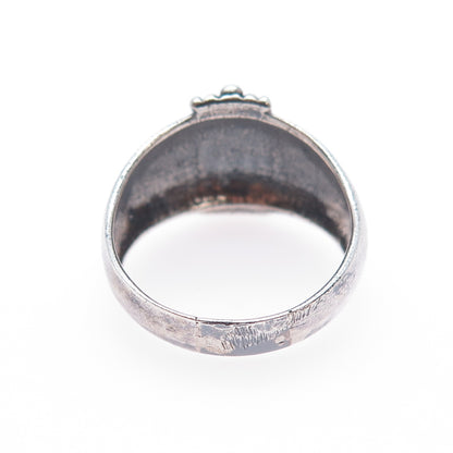 925 Sterling Silver Vintage Modernist Beaded Oxidized Ring Size 9.75