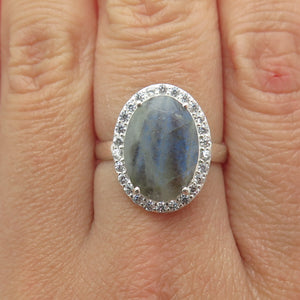 FRANK AHM 925 Sterling Silver Checkered Labradorite Gem & C Z Ring Size 6.25