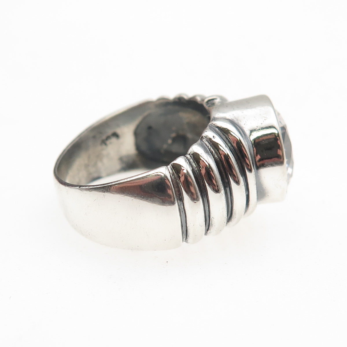925 Sterling Silver Vintage Round-Cut C Z Modernist Oxidized Ring Size 6