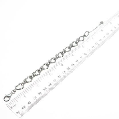 925 Sterling Silver Real Round-Cut Diamond Heart Link Bracelet 6.5"