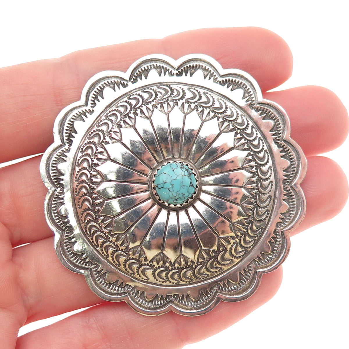 Arnold Blackgoat Navajo Old Pawn 925 Sterling Vintage Turquoise Concho Brooch