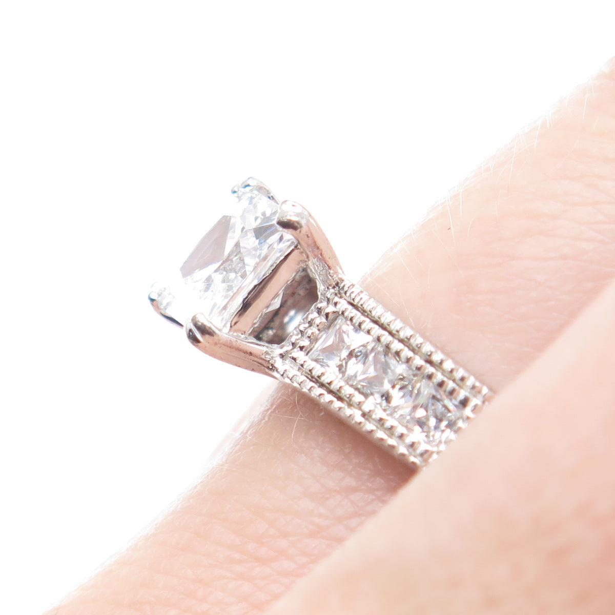 925 Sterling Silver Princess-Cut C Z Engagement Ring Size 9.5