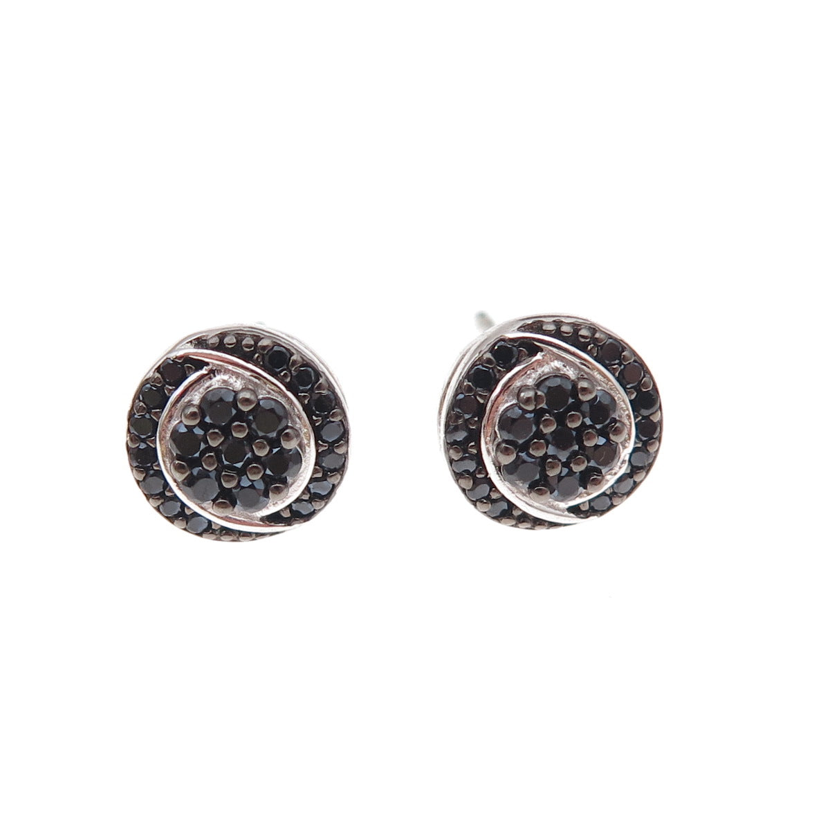 925 Sterling Silver Real Round-Cut Black Spinel Stud Earrings
