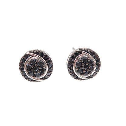 925 Sterling Silver Real Round-Cut Black Spinel Stud Earrings