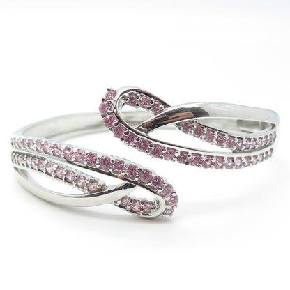 ROSS SIMONS 925 Sterling Silver Pink C Z Bangle Bracelet 7"