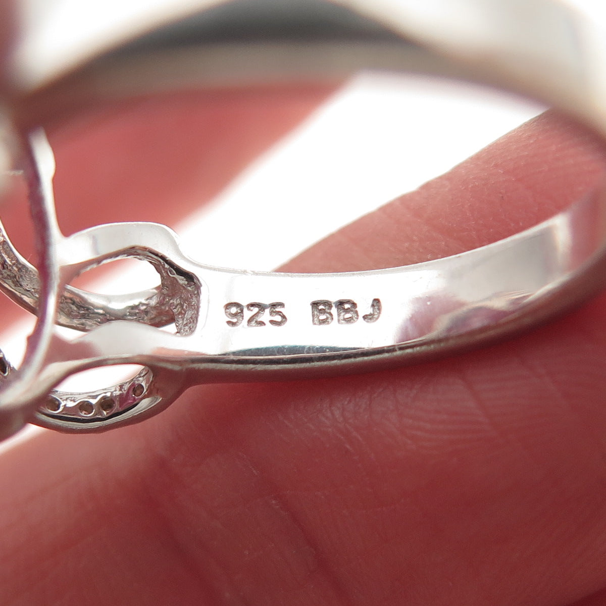 925 Sterling Silver Real Round-Cut Diamond & Oval-Cut Pink Topaz Ring Size 7