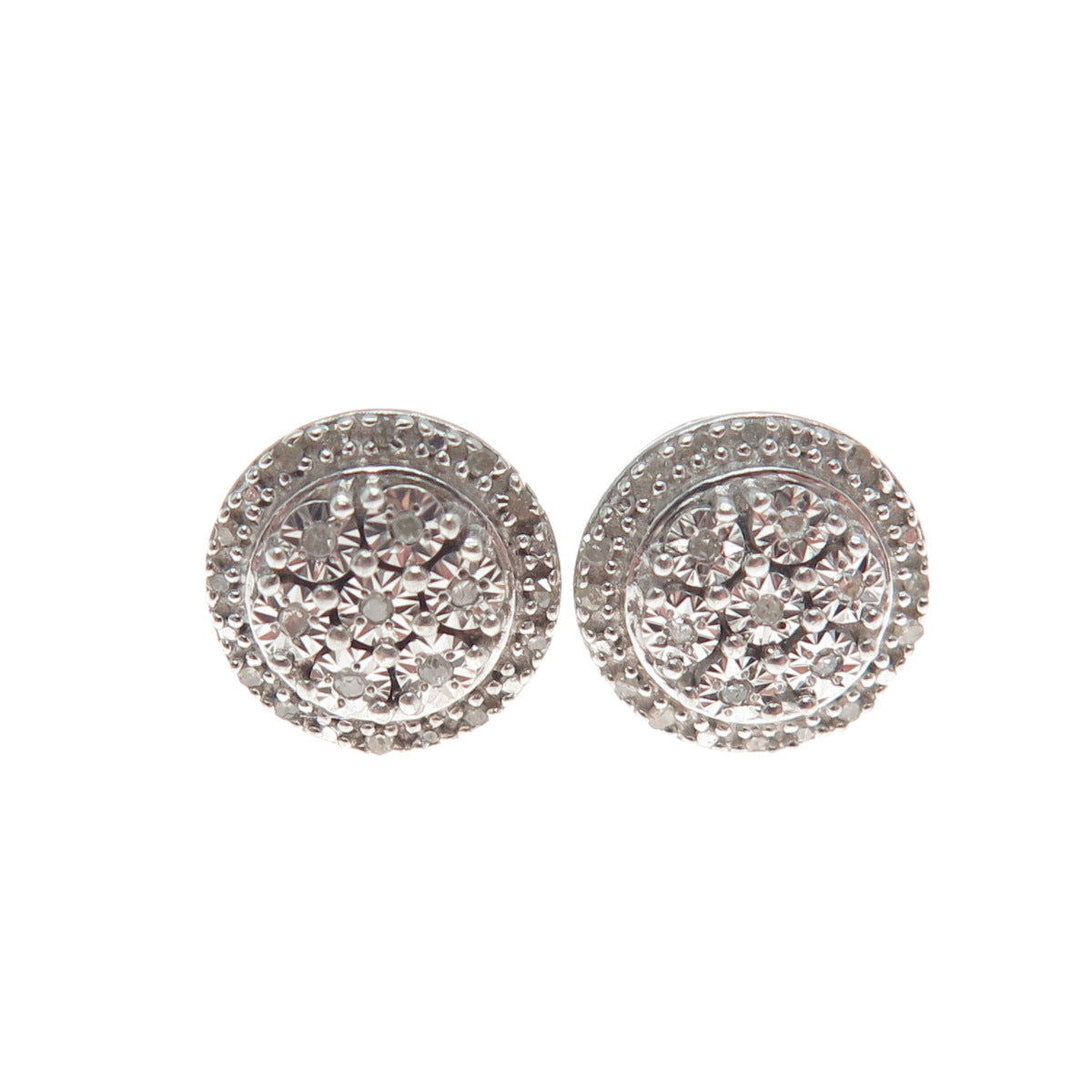 925 Sterling Silver Real Round-Cut Diamond Stud Earrings