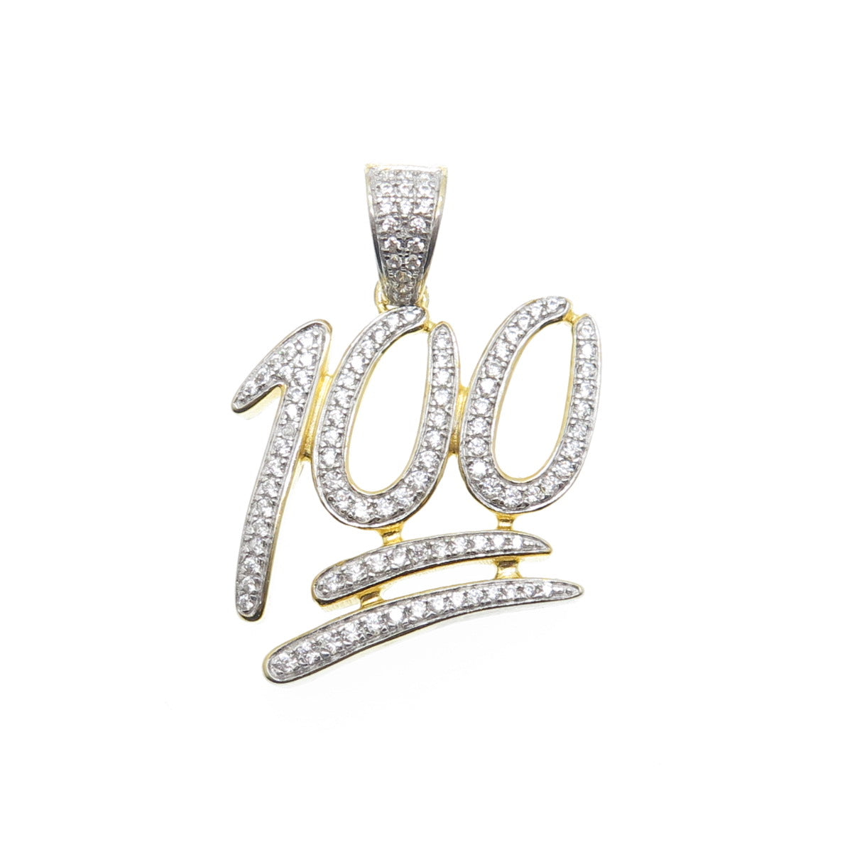925 Sterling Silver Gold Plated Round-Cut C Z Number 100 Charm Pendant