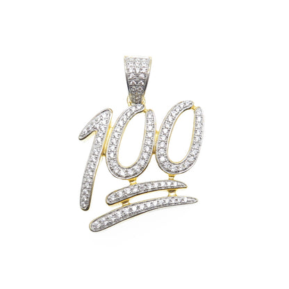 925 Sterling Silver Gold Plated Round-Cut C Z Number 100 Charm Pendant