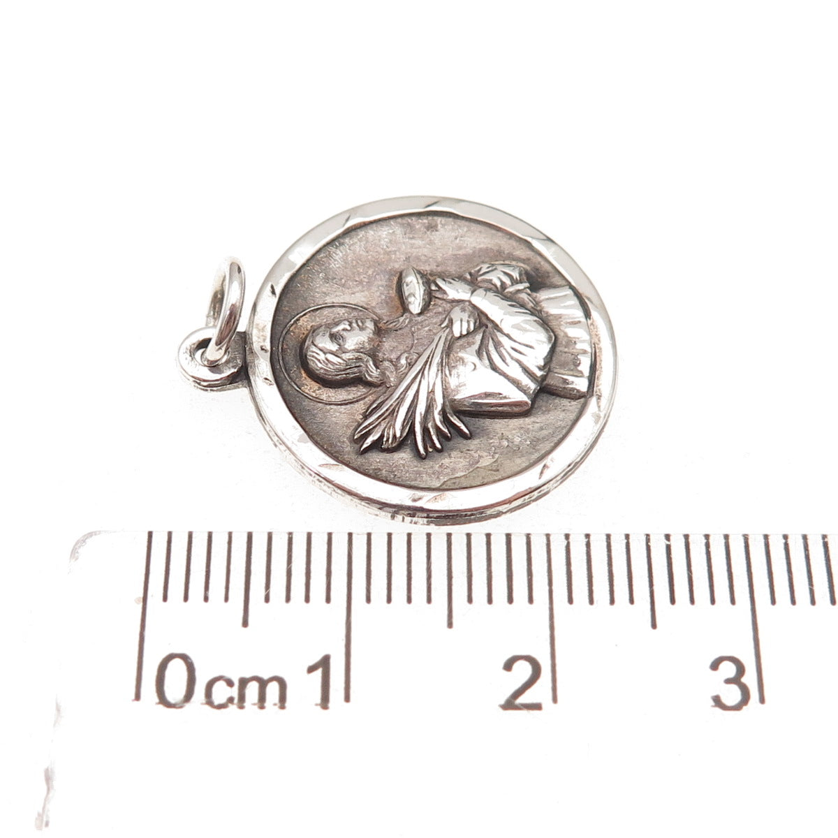 925 Sterling Silver Antique Art Deco St. Lucy Religious Medal Oxidized Pendant