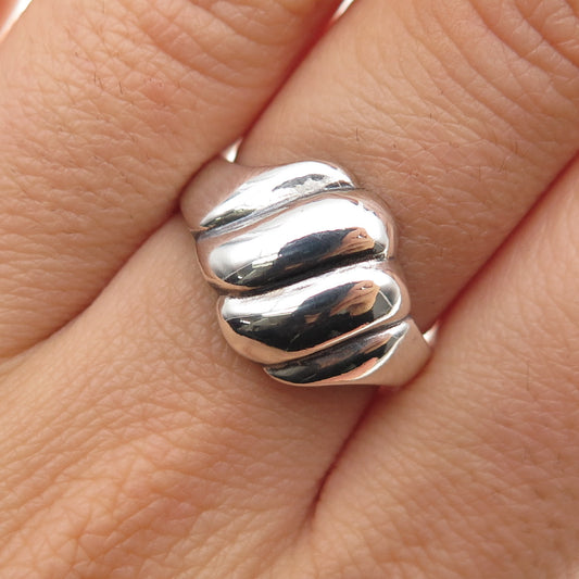 925 Sterling Silver Vintage Modernist Ribbed Oxidized Ring Size 6