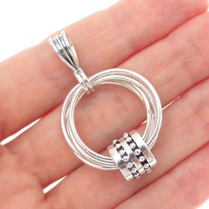 925 Sterling Silver Vintage Modernist Interlocked Circle Beaded Charm Pendant