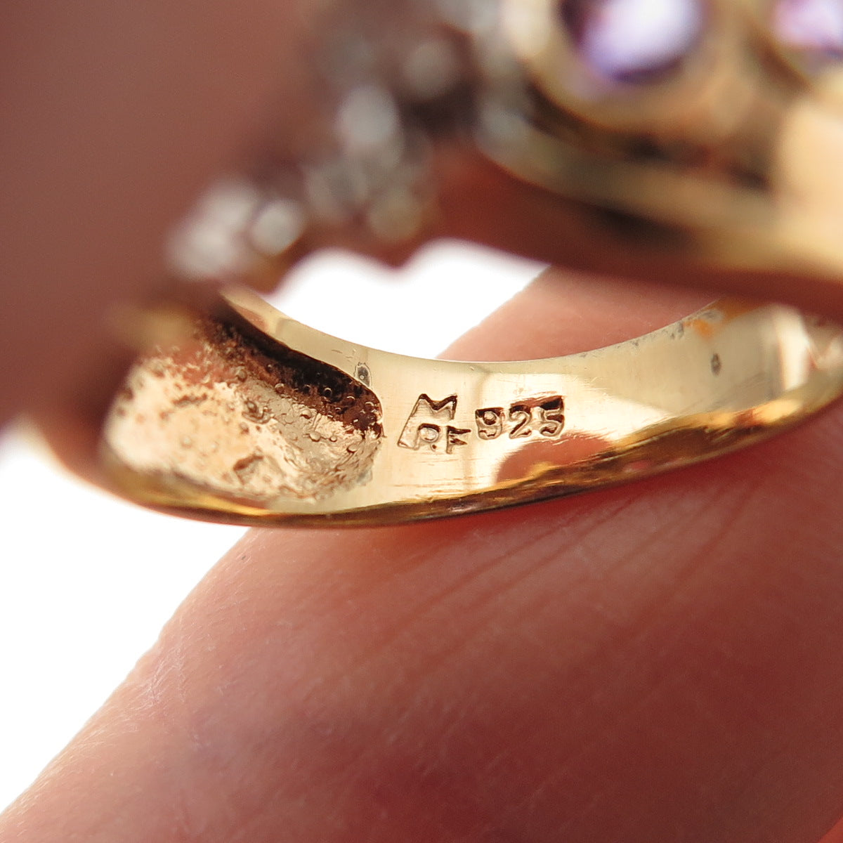 M.R.F. RESOURCES Sterling Gold Plated Vintage Amethyst C Z Heart Ring Size 6.25