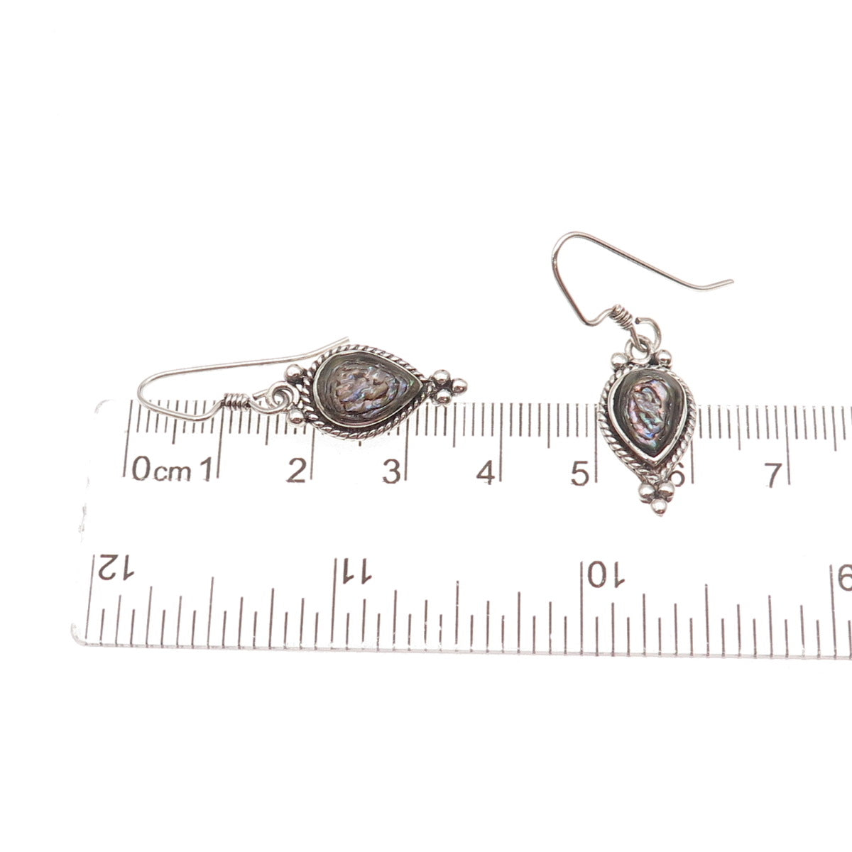 Sunrise Old Pawn Sterling Silver Vintage Abalone Shell Tribal Dangle Earrings