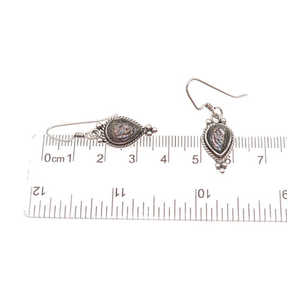 Sunrise Old Pawn Sterling Silver Vintage Abalone Shell Tribal Dangle Earrings
