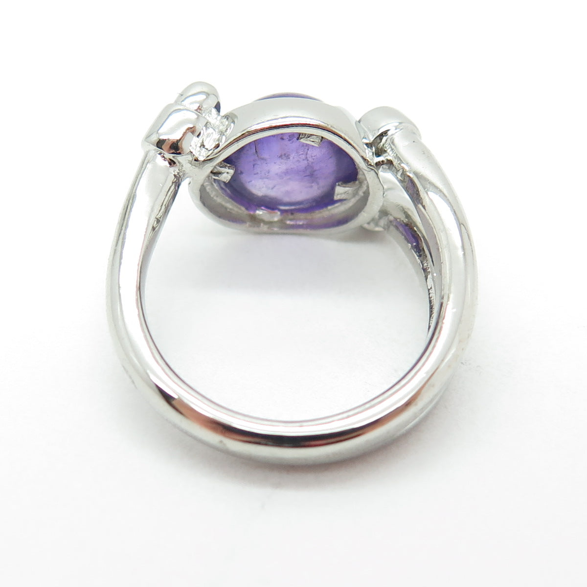 925 Sterling Silver Real Amethyst Gemstone Modernist Ring Size 7.25