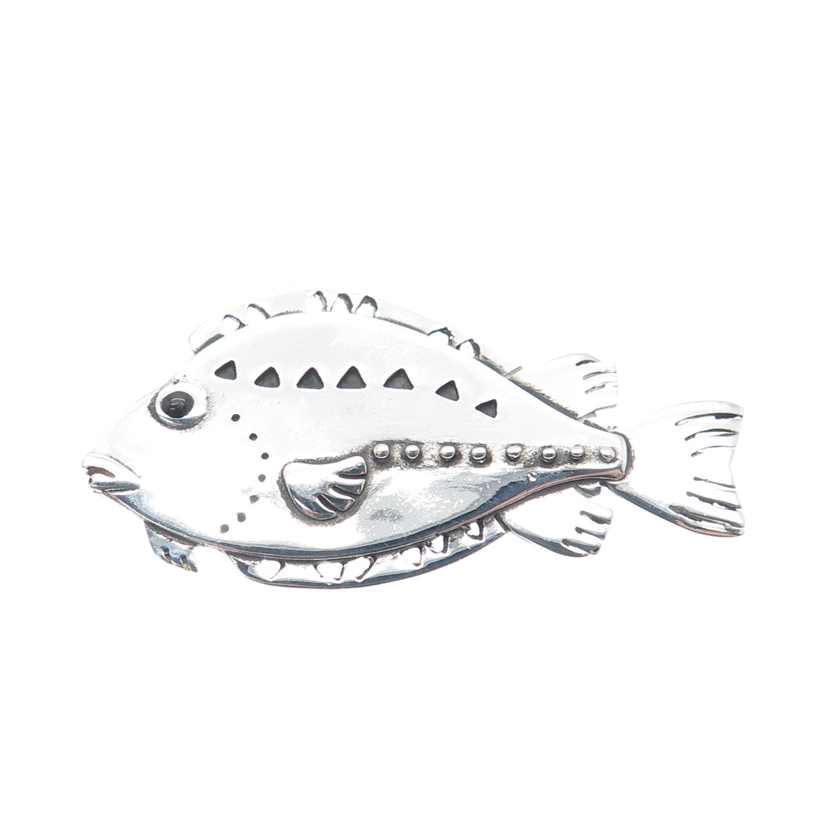 925 Sterling Silver Vintage Oz Black Enamel Fish Pin Brooch