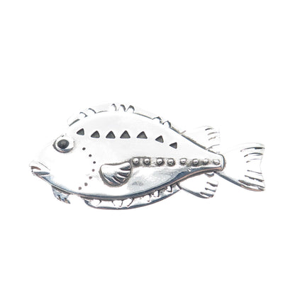 925 Sterling Silver Vintage Oz Black Enamel Fish Pin Brooch