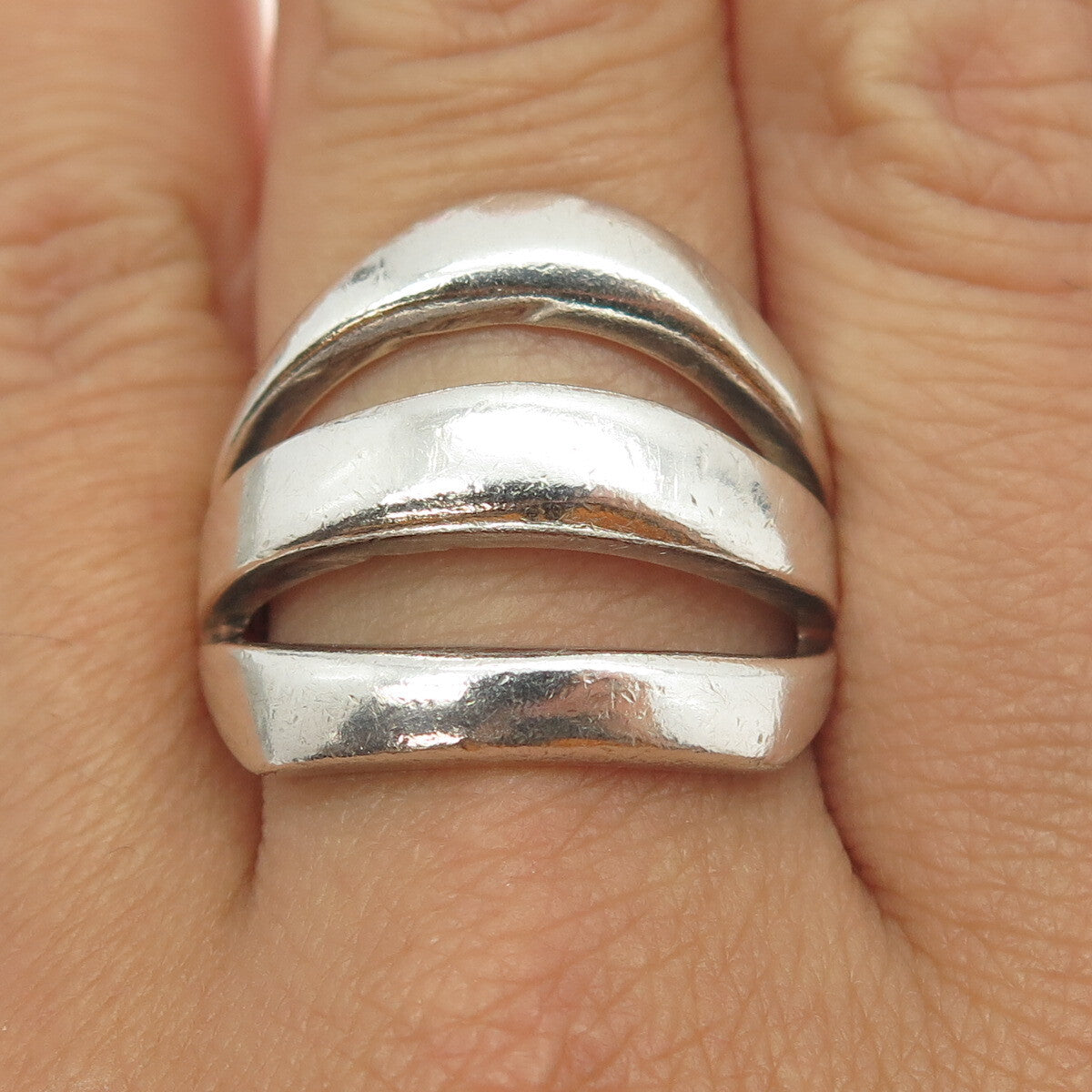 925 Sterling Silver Vintage Mexico Multi-Row Modernist Ring Size 9.25