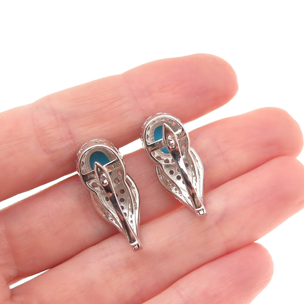 925 Sterling Silver Real Sleeping Beauty Turquoise Apatite White Topaz Earrings