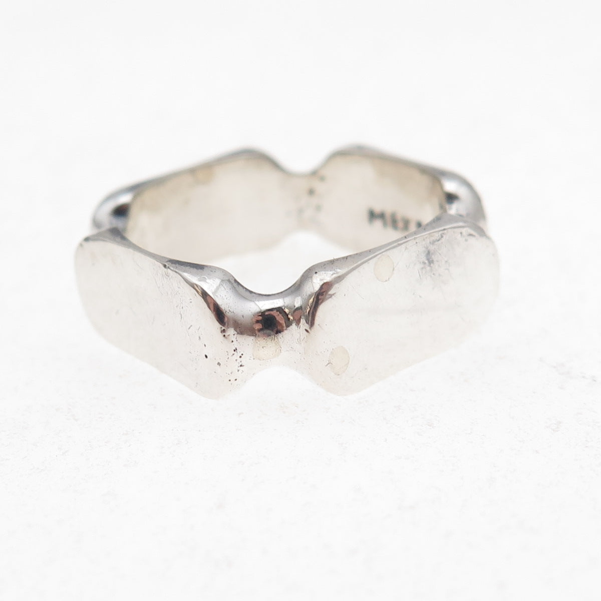 925 Sterling Silver Vintage Mexico Modernist Oxidized Ring Size 7.5