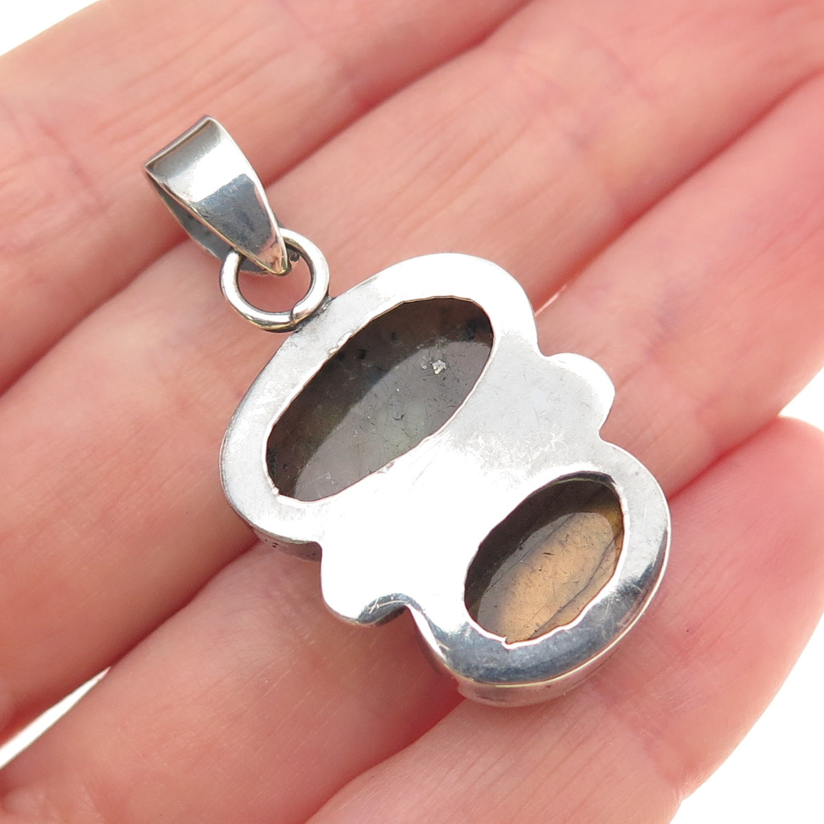 925 Sterling Silver Vintage Real Labradorite Modernist Charm Pendant