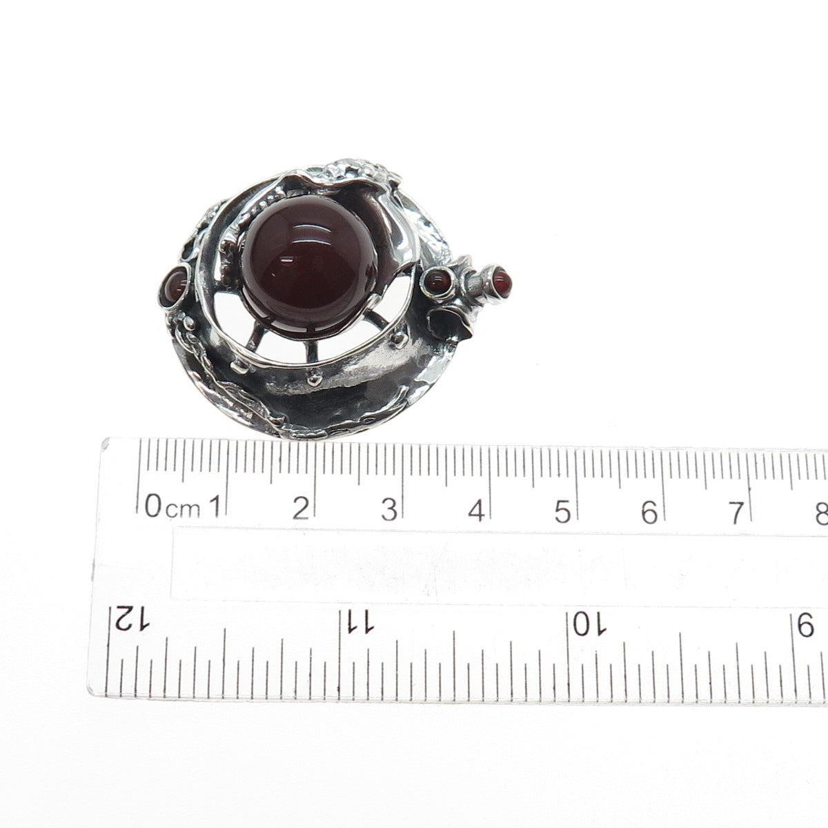 925 Sterling Silver Vintage Real Carnelian Modernist Oxidized Slide Pendant