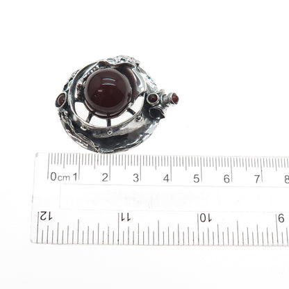 925 Sterling Silver Vintage Real Carnelian Modernist Oxidized Slide Pendant