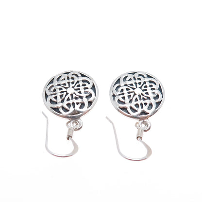 925 Sterling Silver Vintage Celtic Flower Oxidized Dangle Earrings