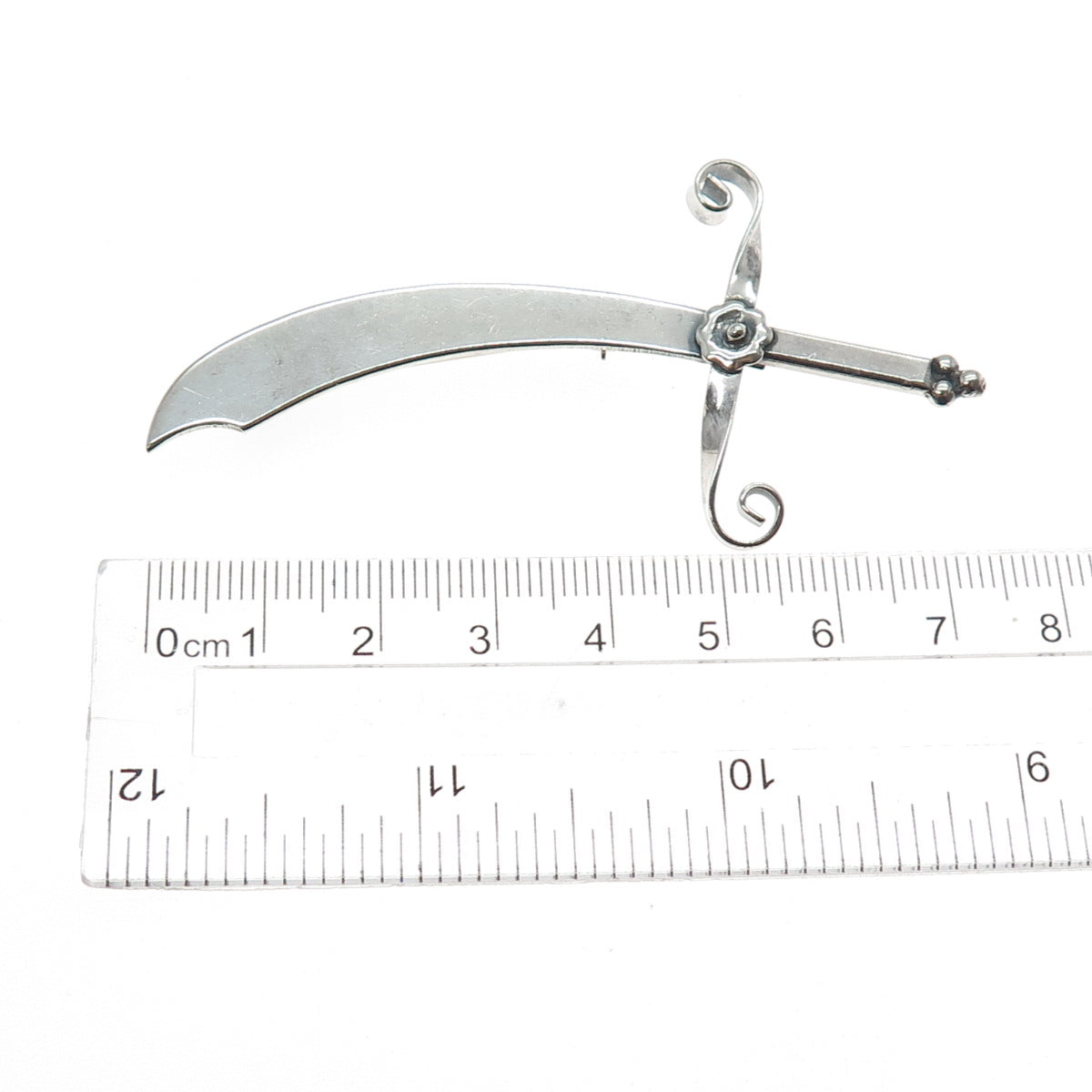 925 Sterling Silver Antique Art Deco Scimitar Sword Handmade Pin Brooch