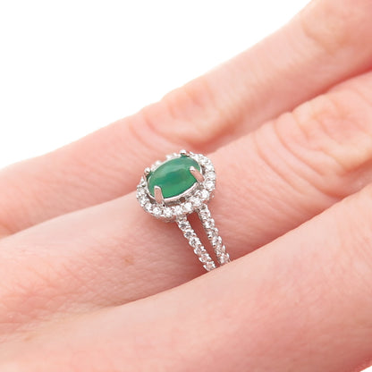925 Sterling Silver Real Opal & C Z Ring Size 5.25