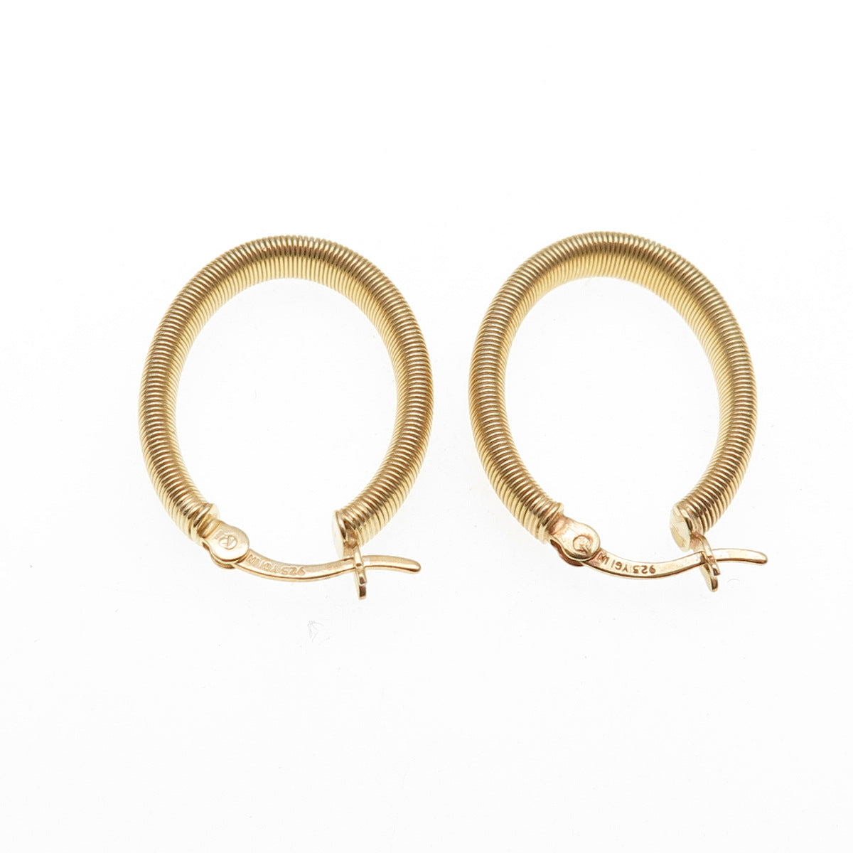 925 Sterling Silver Gold Plated Snake Link Oval Hoop Earrings