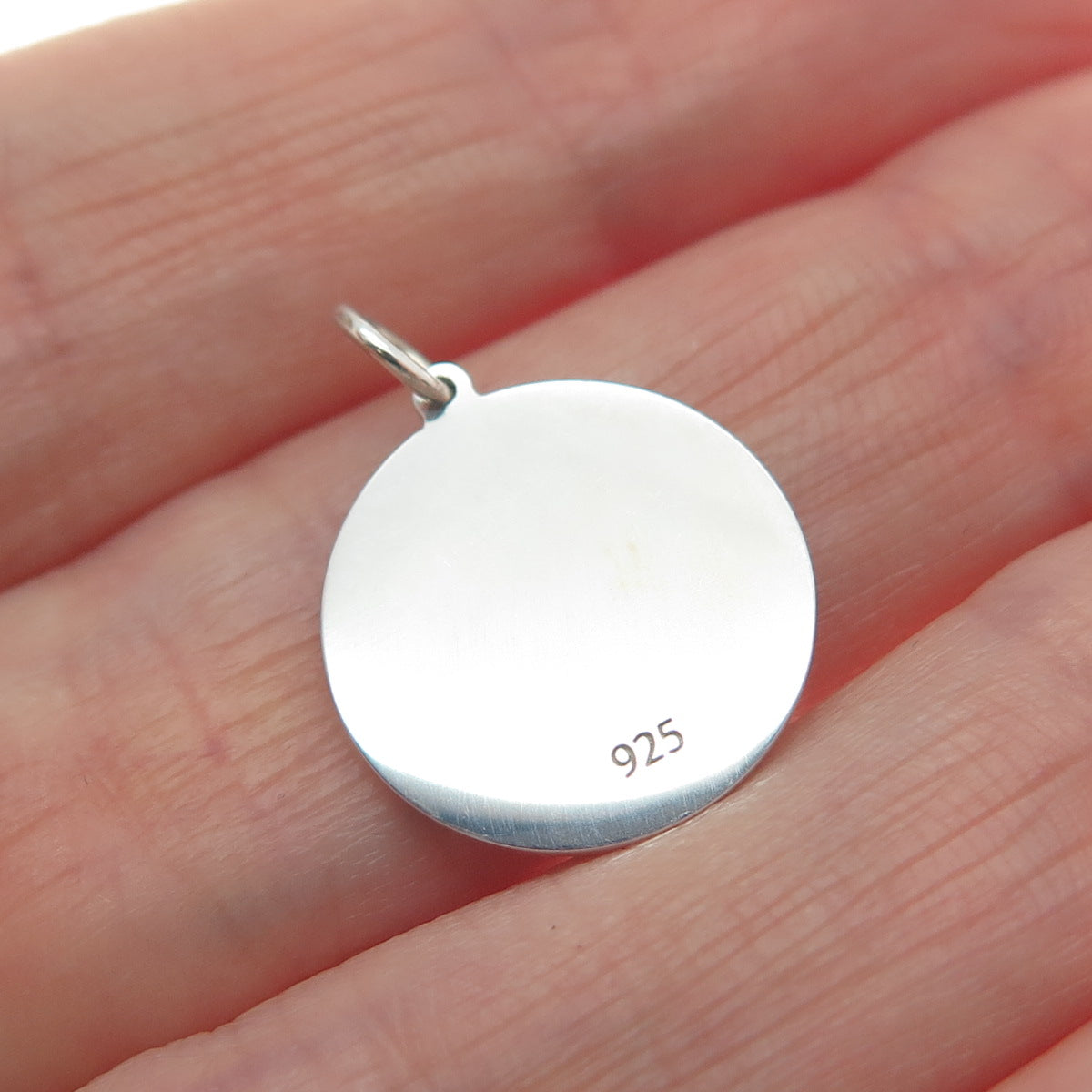 925 Sterling Silver Red Enamel Couple Heart Round Tag Minimalist Charm Pendant
