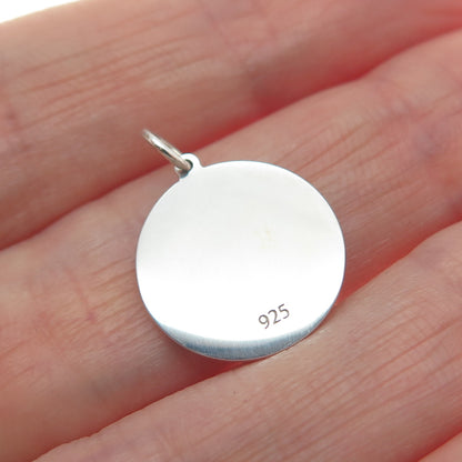925 Sterling Silver Red Enamel Couple Heart Round Tag Minimalist Charm Pendant