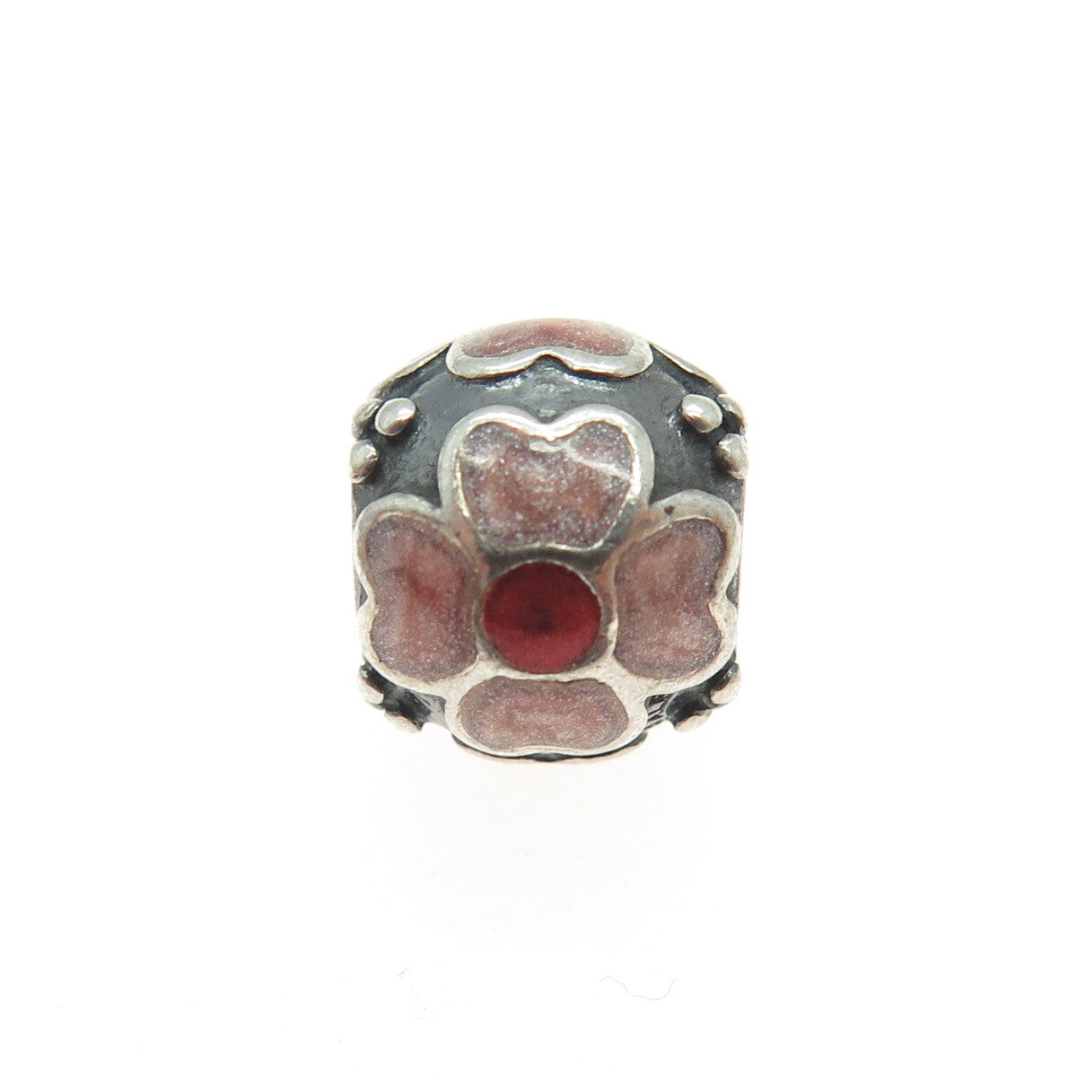 PANDORA 925 Sterling Silver Enamel Flower Oxidized Bead Charm