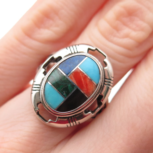 Carolyn Pollack Old Pawn 925 Sterling Silver Vintage Multi-Color Gem Ring Size 6