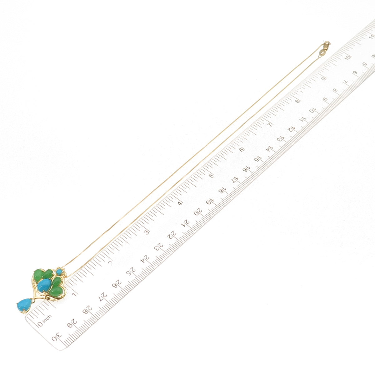 925 Sterling Silver Gold Plated Real Turquoise & Jade Box Chain Necklace 18"
