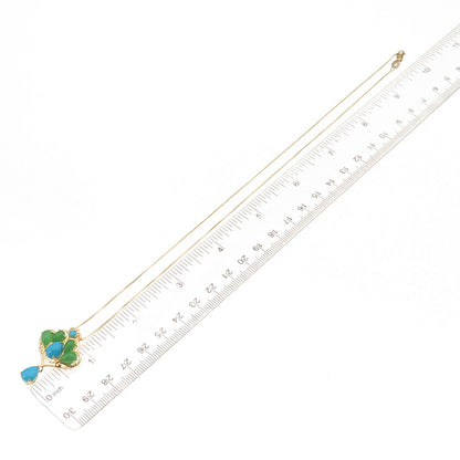 925 Sterling Silver Gold Plated Real Turquoise & Jade Box Chain Necklace 18"