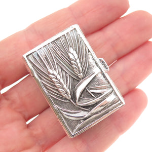 84 Silver Antique 1848 European Barley Plant Repousse Oxidized Pill / Snuff Box