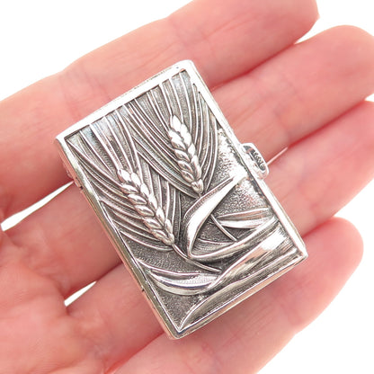 84 Silver Antique 1848 European Barley Plant Repousse Oxidized Pill / Snuff Box