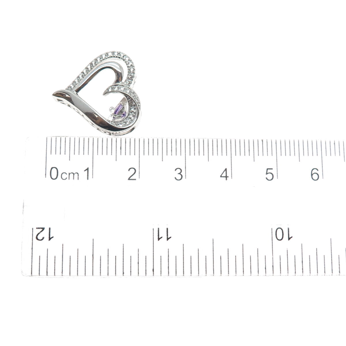 925 Sterling Silver Real Amethyst & White Topaz Heart Minimalist Slide Pendant