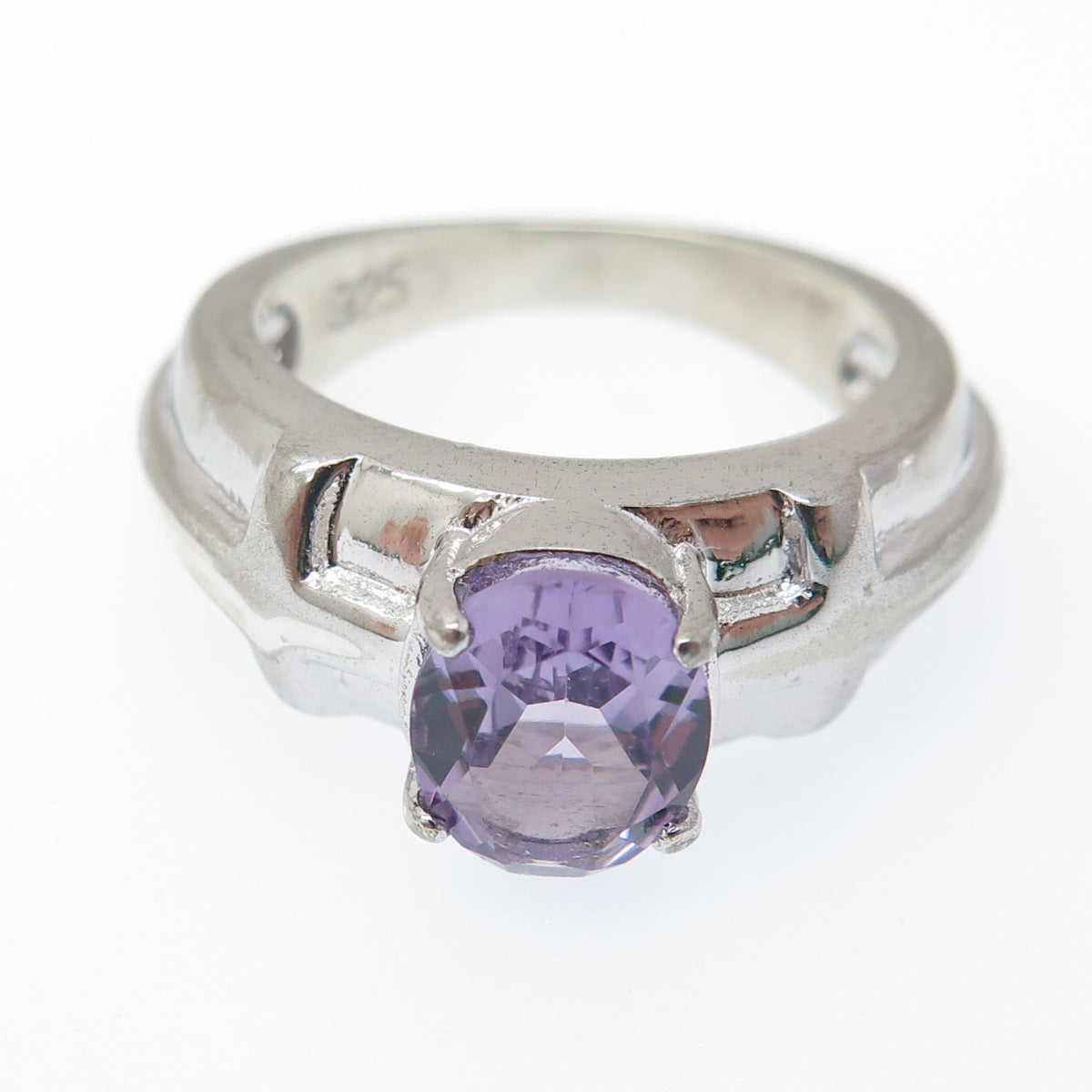 925 Sterling Silver Real Oval-Cut Amethyst Cross Ring Size 7