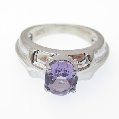 925 Sterling Silver Real Oval-Cut Amethyst Cross Ring Size 7