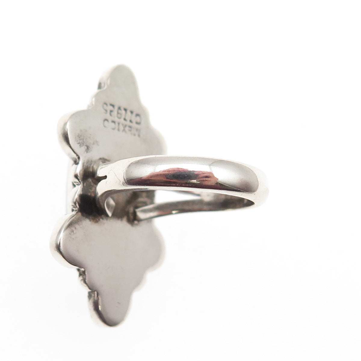 925 Sterling Silver Vintage CII Mexico Real Lace Agate Oxidized Ring Size 7