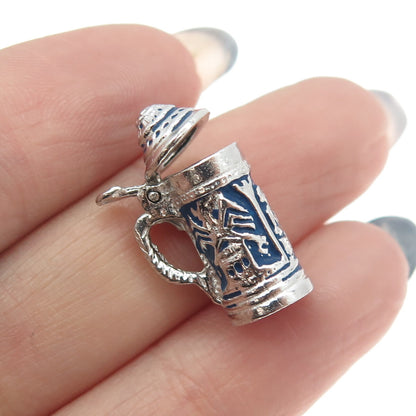 CROWN SILVER 925 Sterling Silver Antique Enamel Proposal Beer Stein Pendant