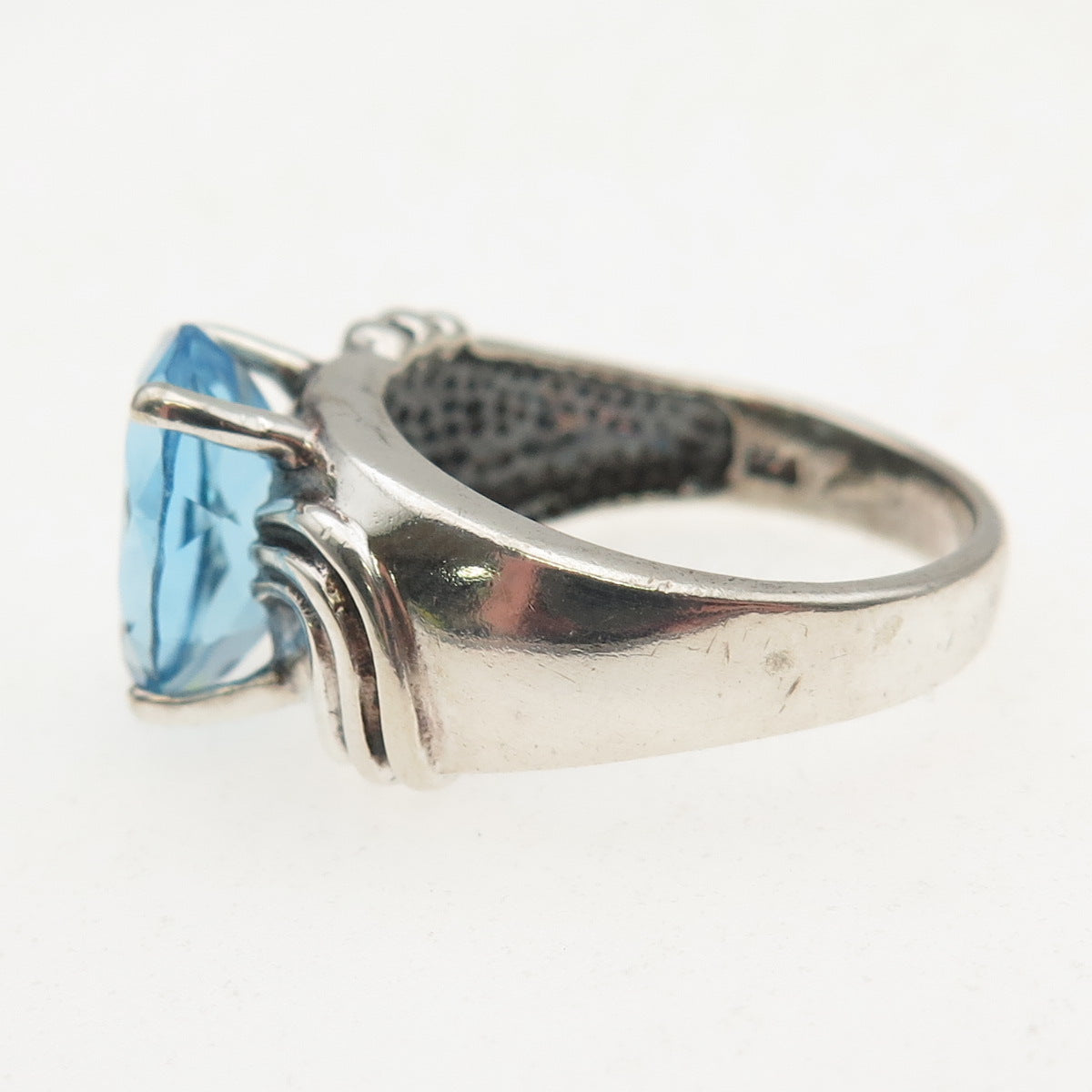 Charles Winston 925 Sterling Silver Vintage Blue C Z Modernist Ring Size 7.25