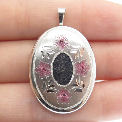 PPC Princess Pride Creations 925 Sterling Vintage Enamel Flower Locket Pendant