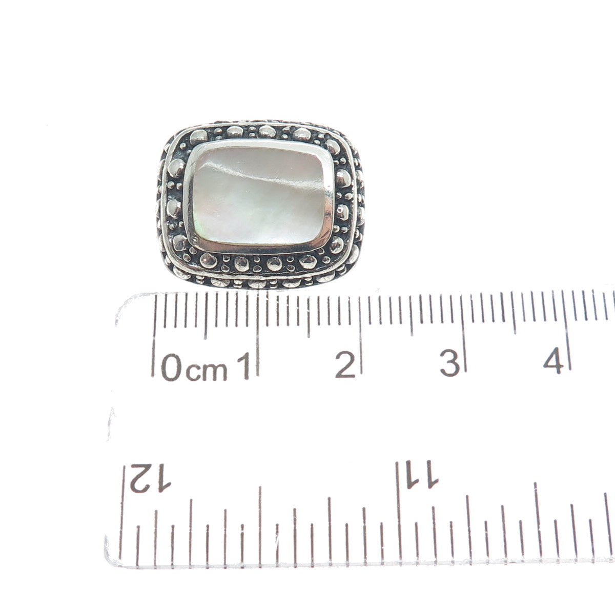 925 Sterling Silver Vintage Real MOP Granulated Oxidized Mini Charm Pendant