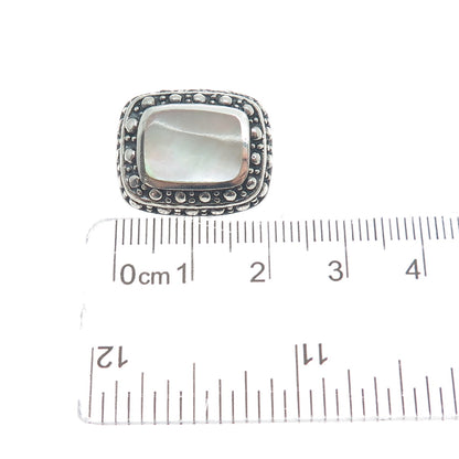 925 Sterling Silver Vintage Real MOP Granulated Oxidized Mini Charm Pendant