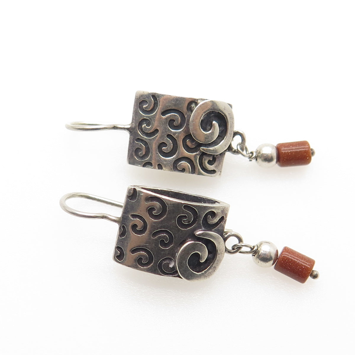 SILPADA 925 Sterling Silver Real Goldstone Spiral Earrings